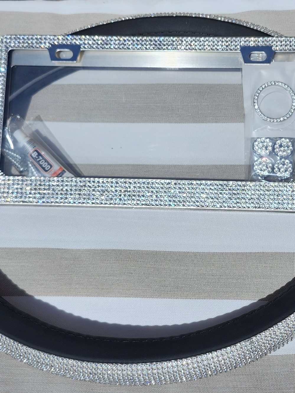 Rhinestone Bling 15" Steering Wheel Cover & License Plate Frames